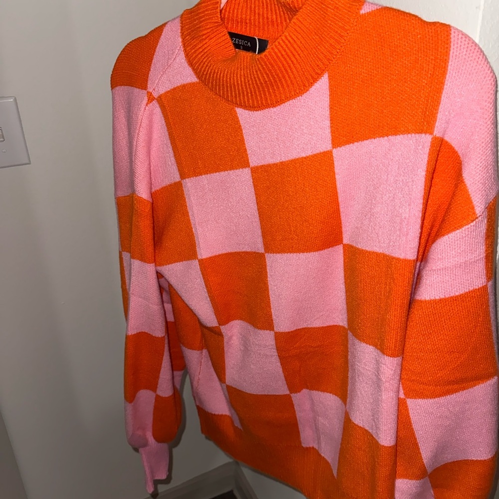 Orange and Pink Checkered Sweater